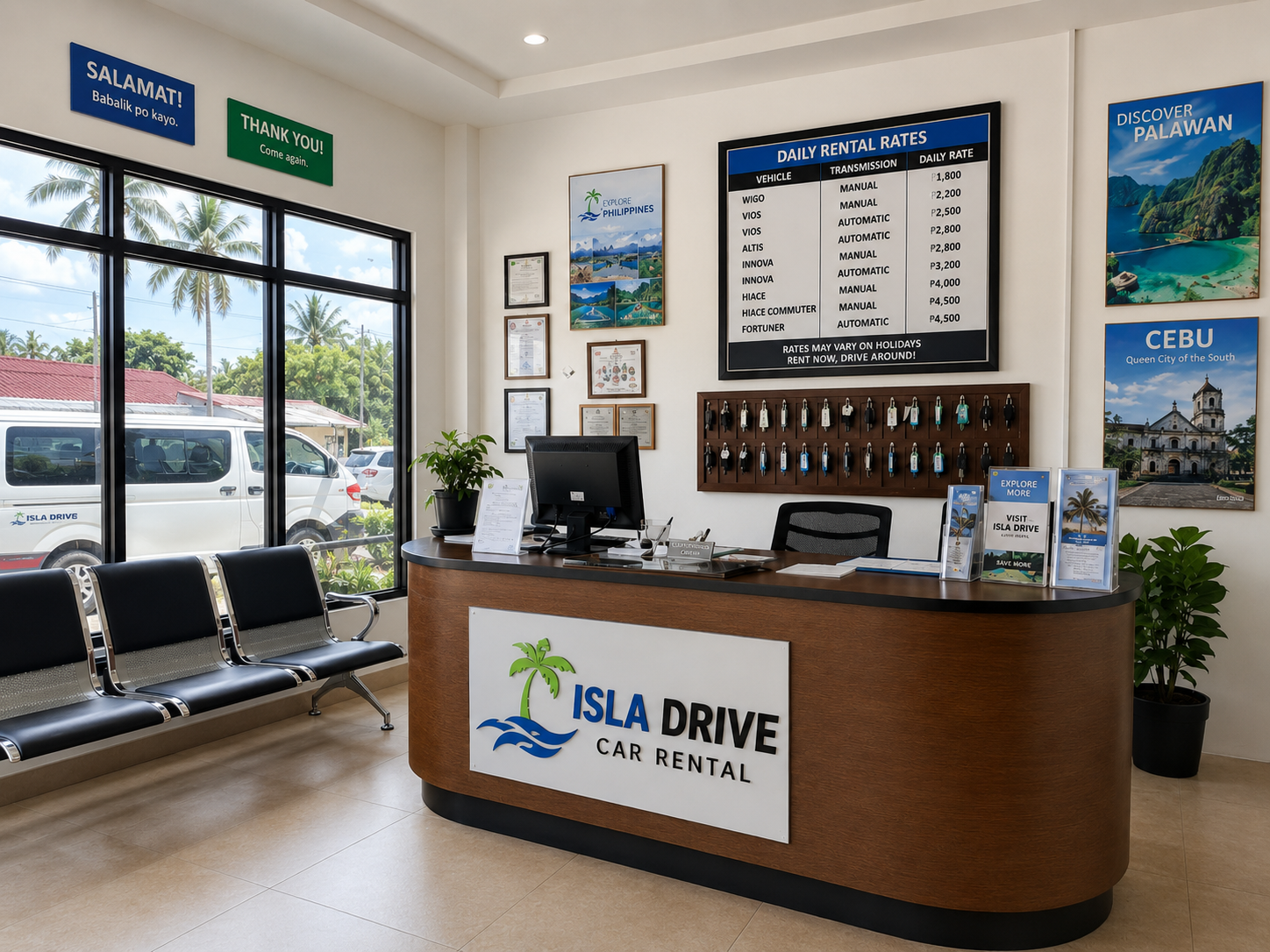 Empty Isla Drive reception counter
