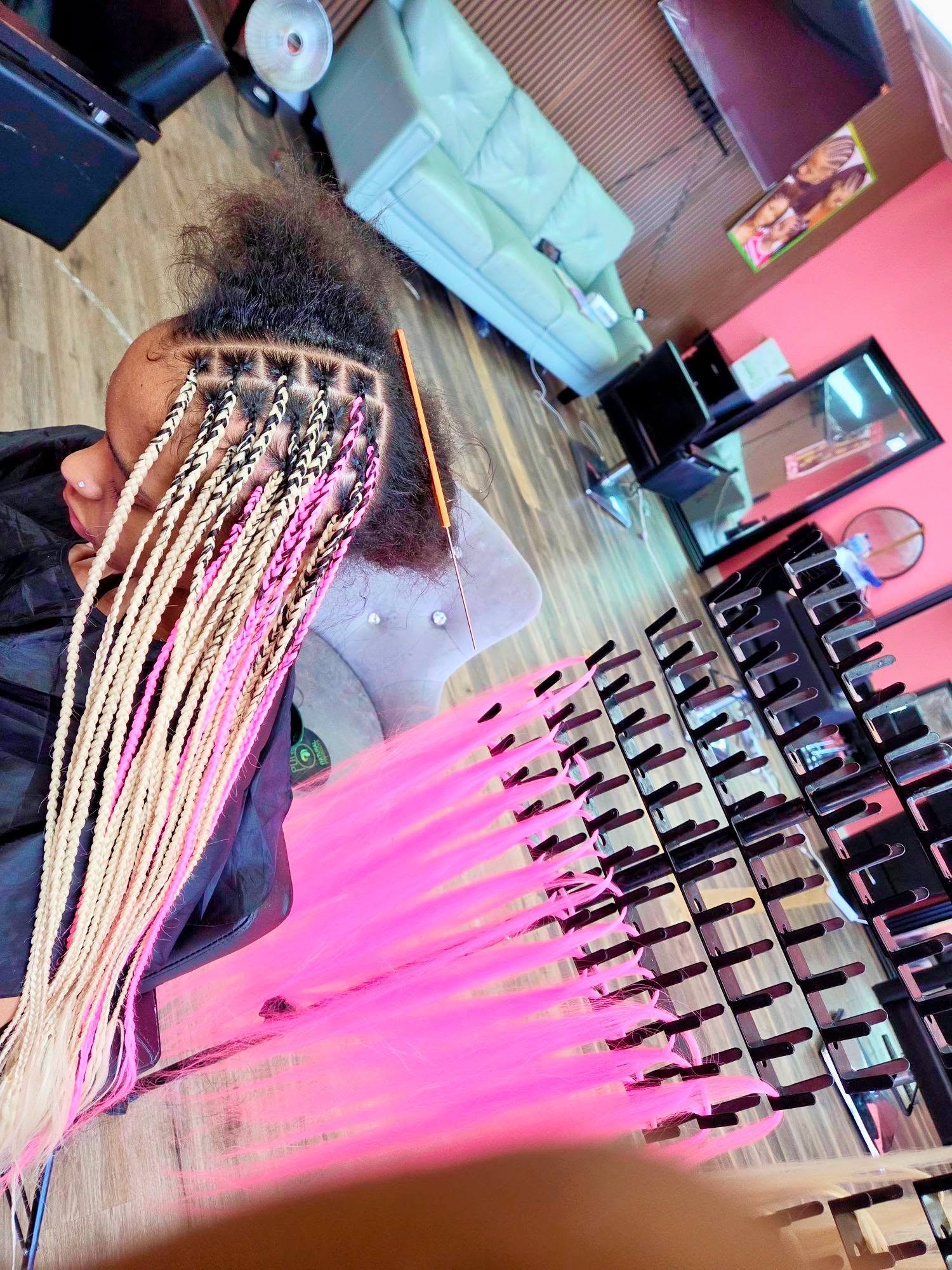 Small Knotless Braids Butt Length Blonde Pink - Afro Magic Braiding Hair