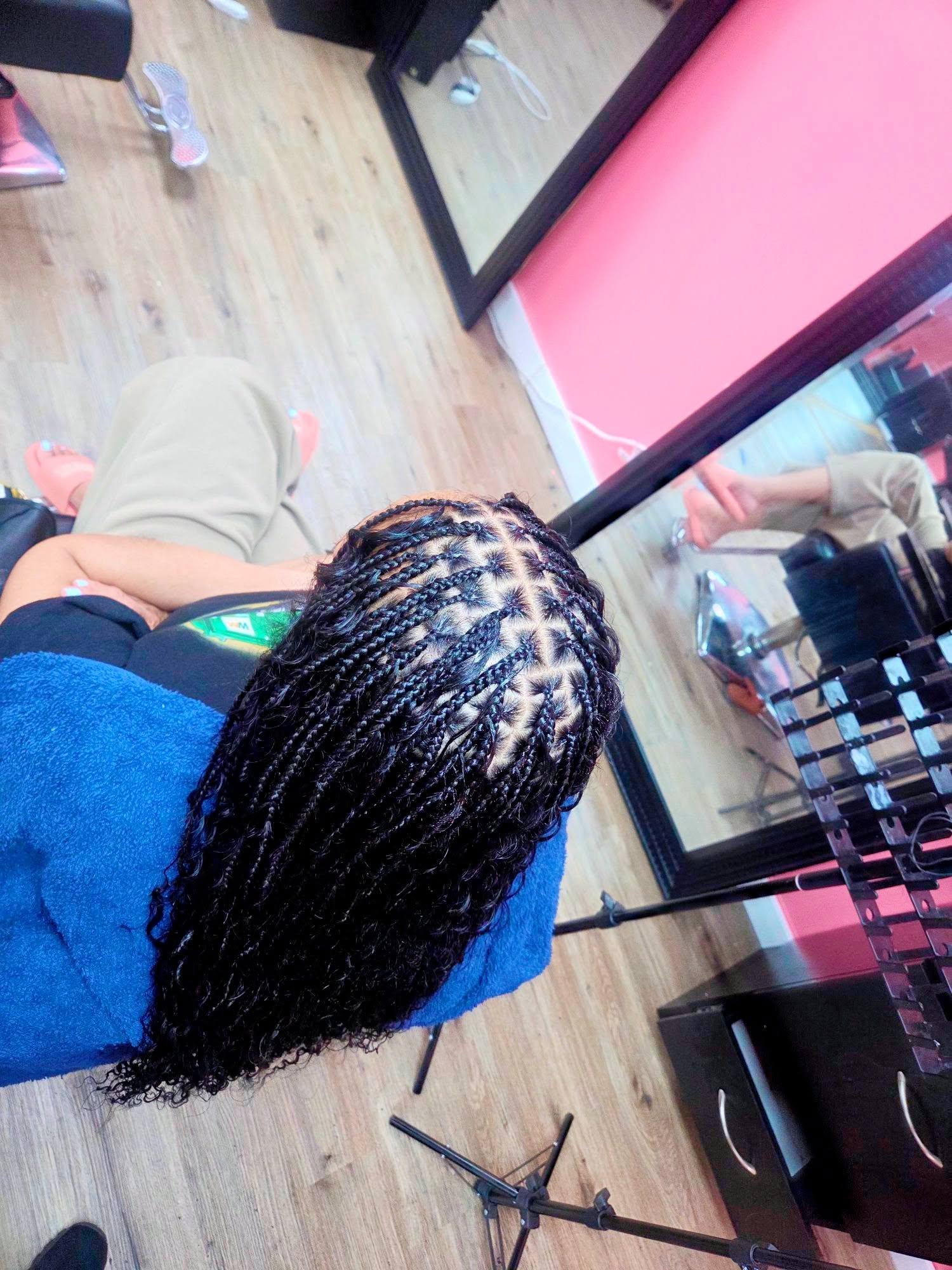Small Boho Braids Waist Length Side View - Afro Magic Braiding Hair