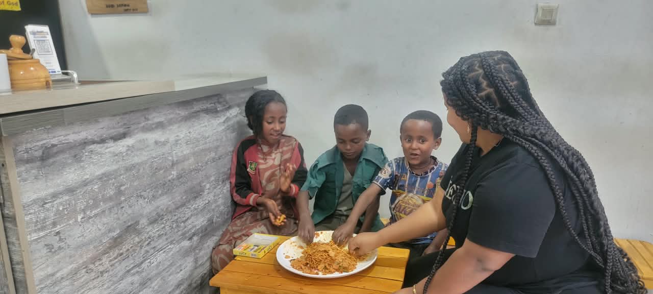 Sharing a warm meal together.