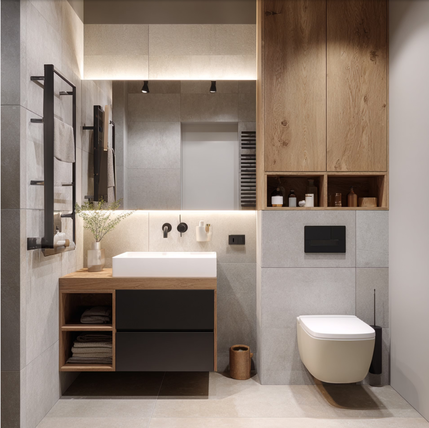 Grey Stone & Oak Bathroom