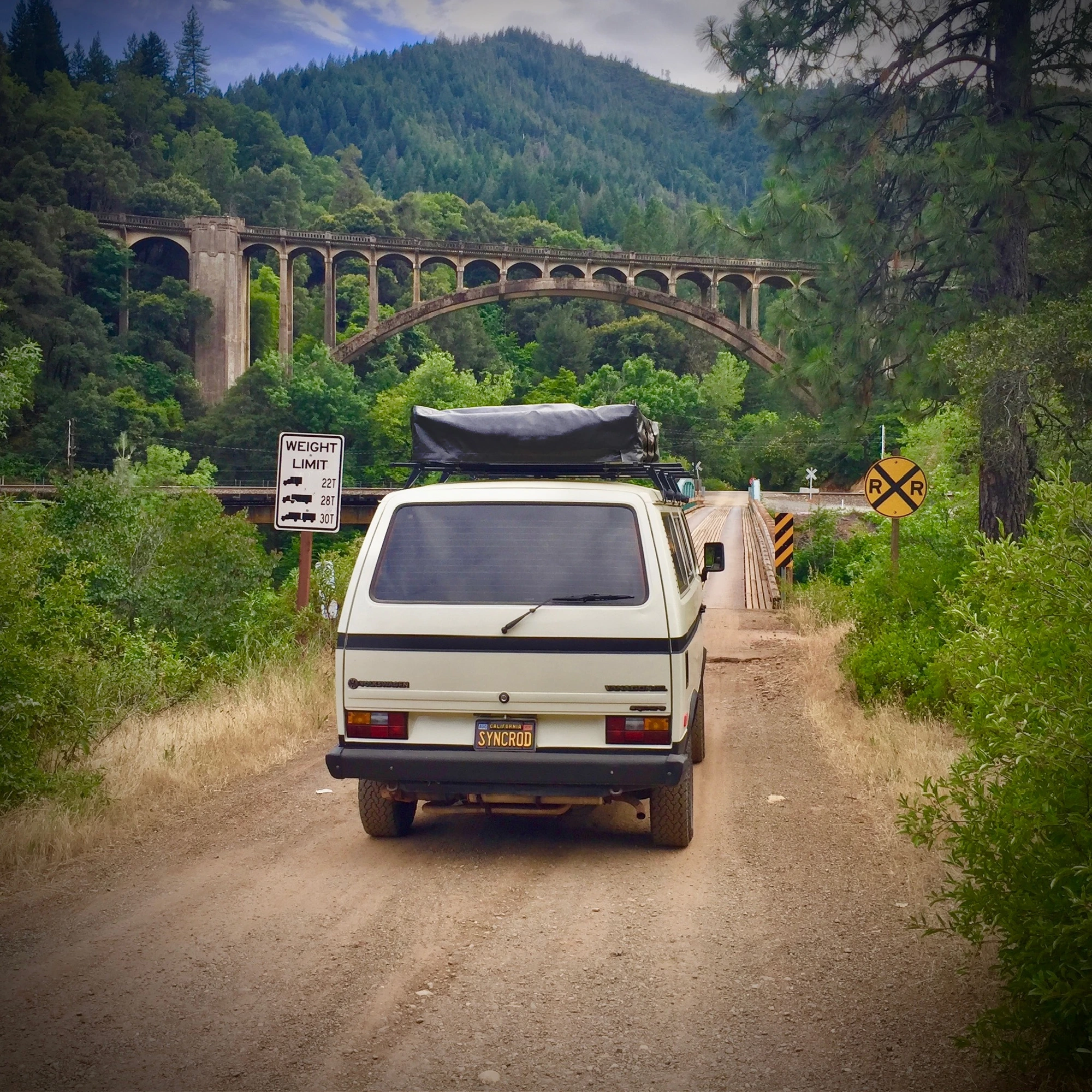 Rear view at the rail trestle bridge