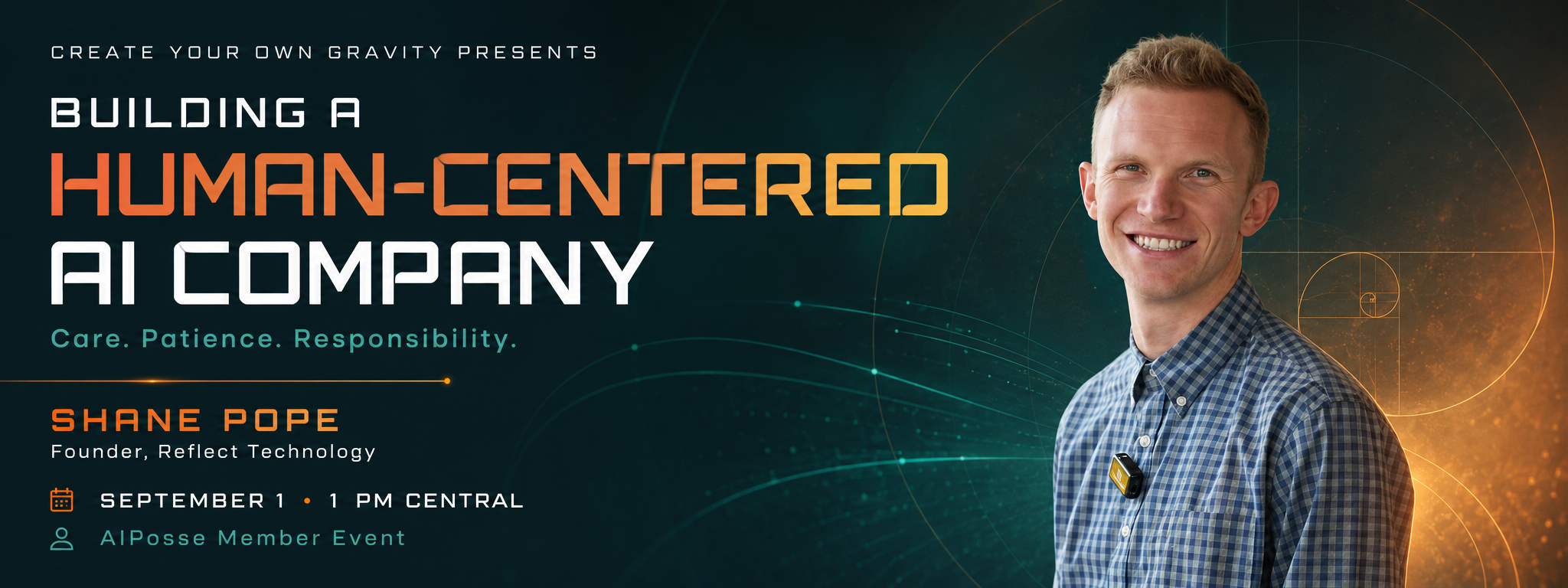 Shane Pope discussing human-centered AI, reflective questions, and keeping human judgment at the center of technology.